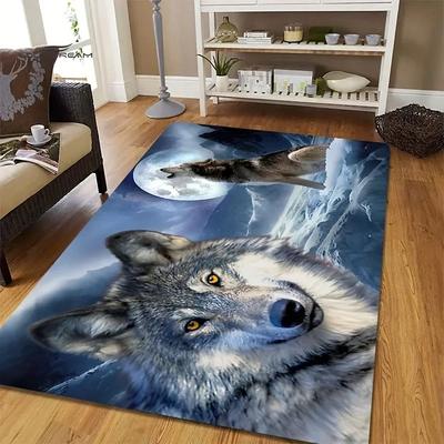 Alfombra de Lobo Estilo Nativo Americano Felpudo Duradero para Sala de Estar Dormitorio Alfombra Decoración del Hogar Fantasía Oscura Mística