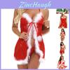 Luxurious Women Sexy Lingerie Red Babydoll Nightwear Santa Christmas Sleepwear G-string Set