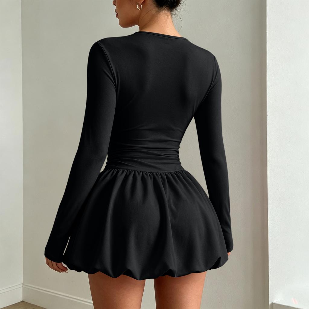 Abito casual da donna a maniche lunghe con scollo, vestibilità aderente, colorato, per l'uso quotidiano