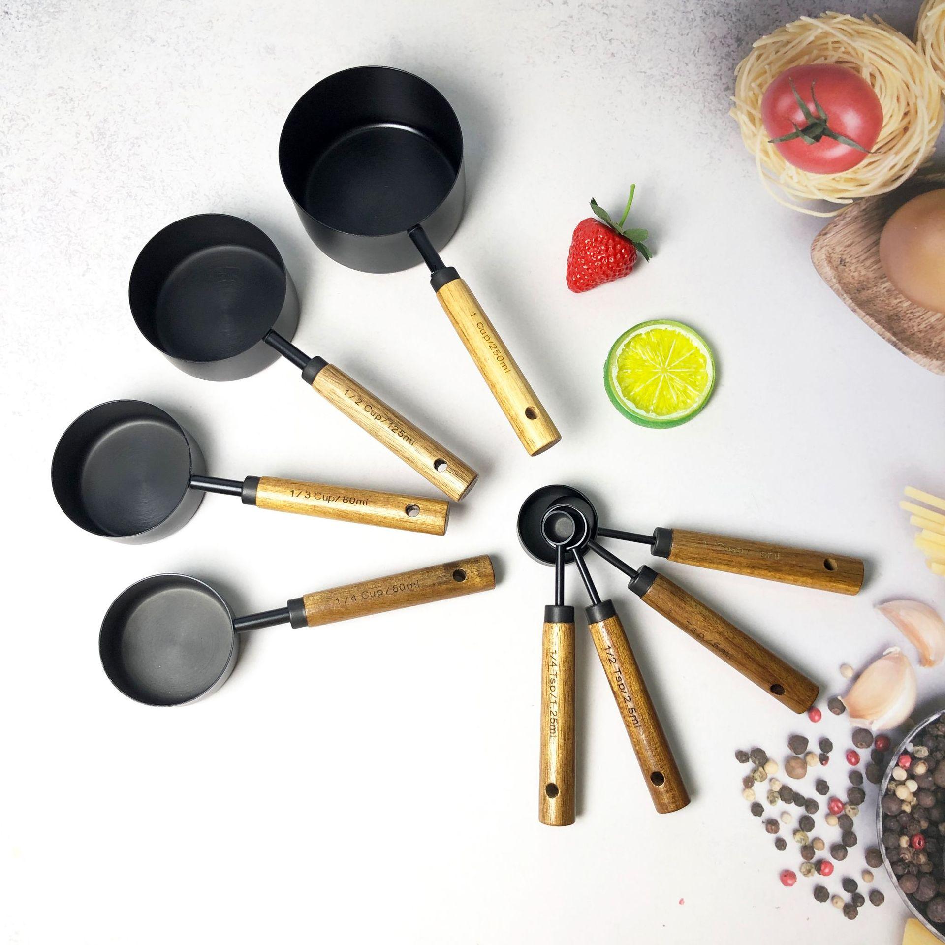 

8 шт. мерный стакан из нержавеющей стали с деревянной ручкой мерная ложка для кофе набор инструментов для выпечки барменские весы кухонные принадлежности набор