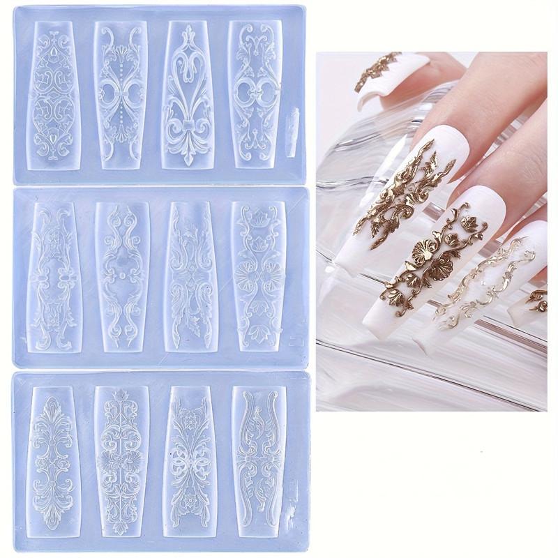 Molde de Uñas Silicona Patrón Retro Decoraciones para Uñas Estilo Barroco Diseño en Relieve Plantilla para Uñas Herramientas Estereoscópicas para Manicura