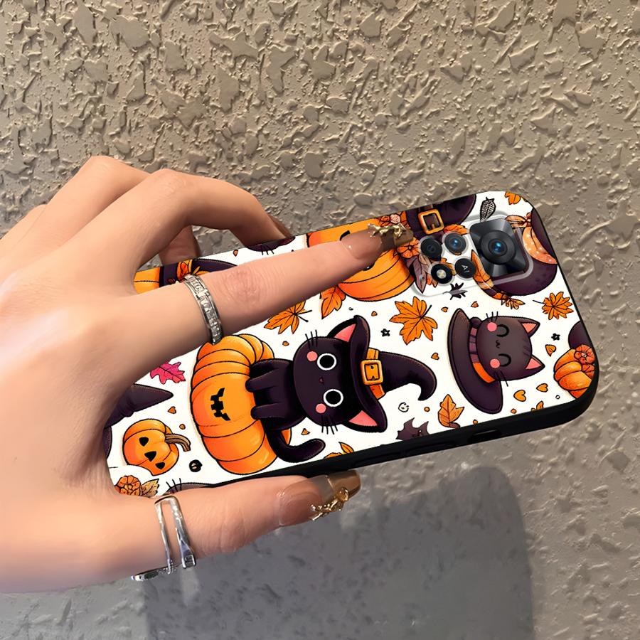 Case for Xiaomi Redmi Note 9S 9 10 11 12 Pro 11s 13 14 Pro Plus 12s 10S 7 8 Black Soft Phone Cover Pumpkin Cat