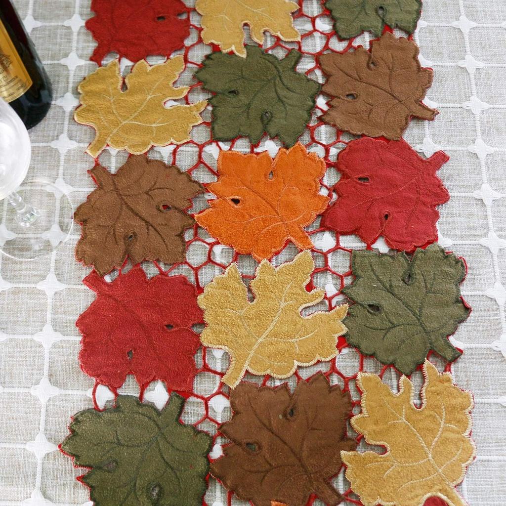 OWENIE Fall Table Runner 70 Inches Long, Thanksgiving Table Runner for Fall Decor, Embroidered Brown Harvest Maple Leaves Table Decorations ,