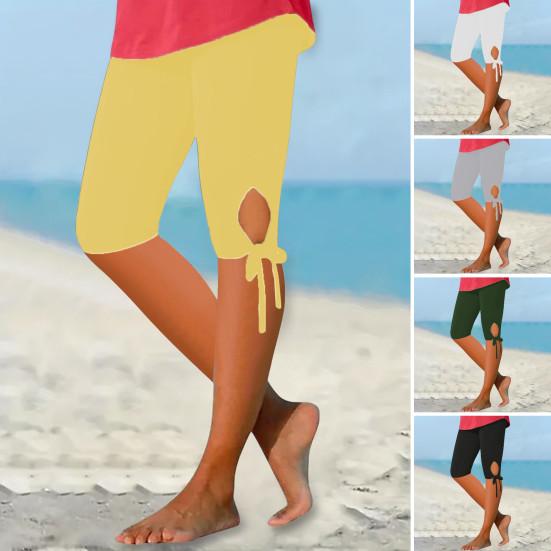 

Женские леггинсы для йоги с высокой талией и животом, брюки длиной до колена, полые галстуки-бабочки, дизайн для гостиной