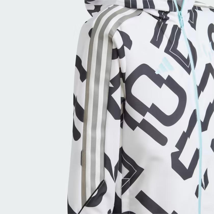 Adidas Bunda s kapucí na zip, digitální potisk, dlouhý rukáv, dětské bundy, bílá IJ4938