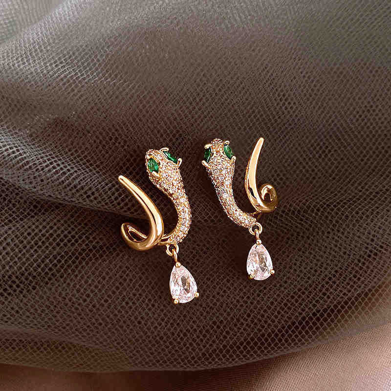 Silver needle zircon curved snake winding stud earrings niche design earrings earrings