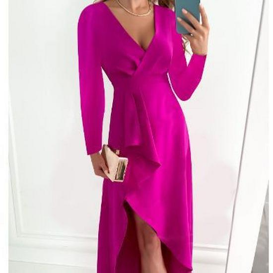

2023 V-Neck Irregular Long Dress: European & American Solid Color Slimming Long Sleeve S розы красного