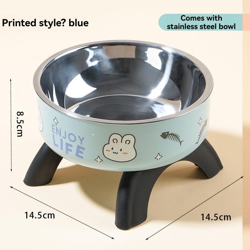 

Cat high footed bowl neck protection cat bowl pet stainless steel bowl anti slip and anti knock dog bowl dog food utensil синий