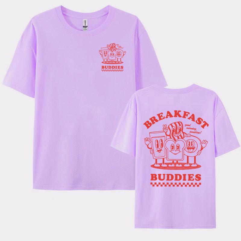 BREAKFAST BUDDIES Funny Meme T Shirt Mens Women Fashion Retro Cartoon Tee Shirt Cute Summer Casual Aesthetic Tshirt Streetwear