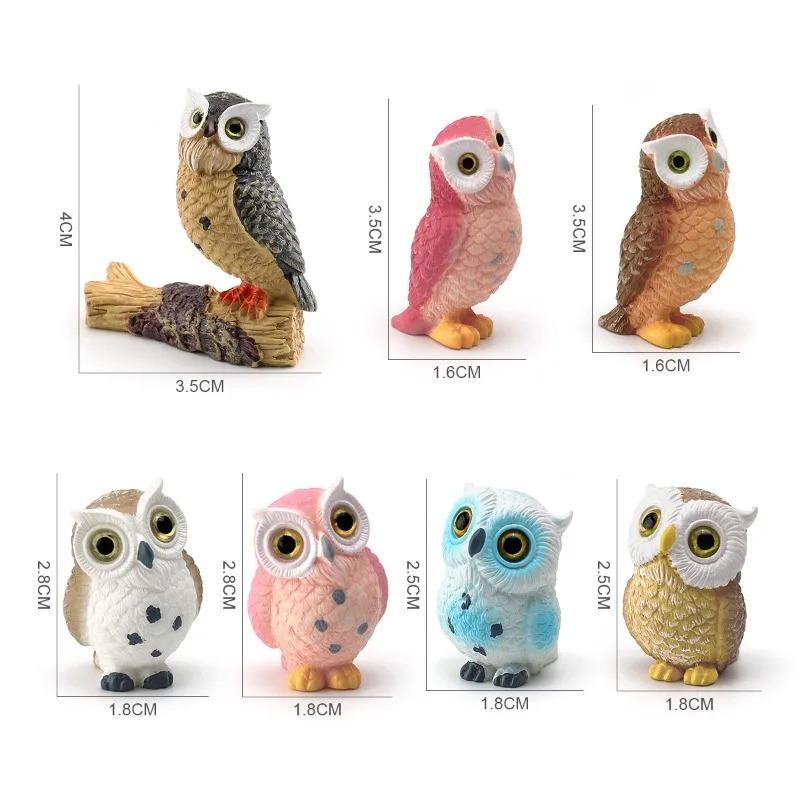 Miniature Cartoon Simulation Owl Figurine Realistic Resin Bird Decoration Cute Kawaii Collectible Home Desktop Figurines