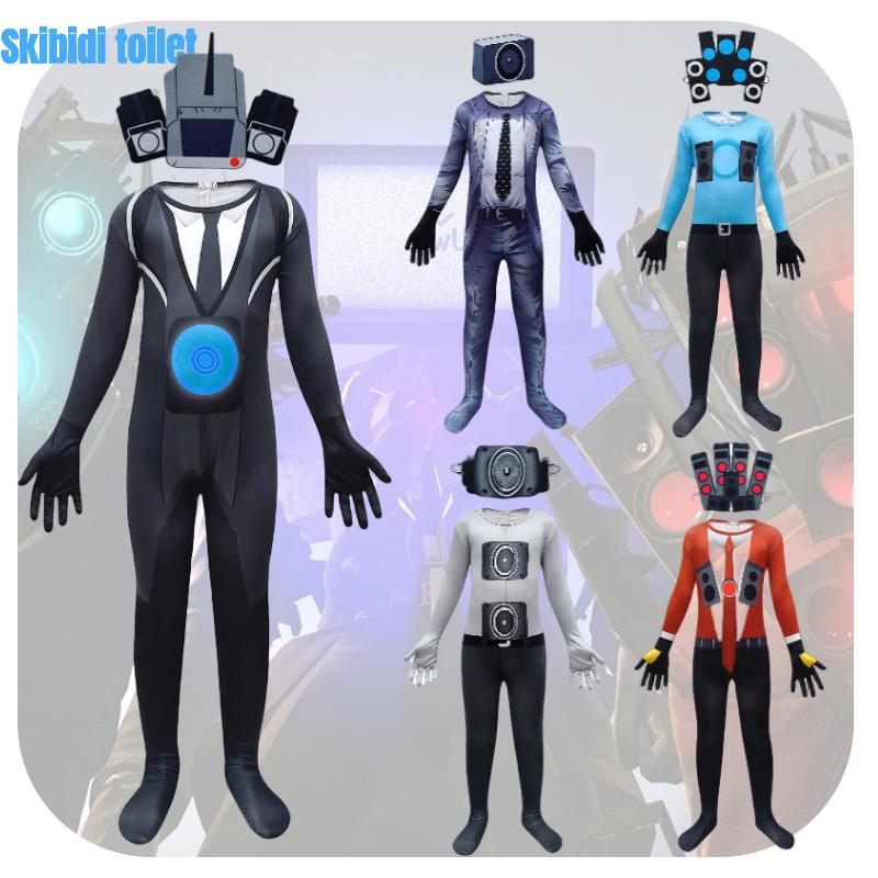 Toilet Skibidi Kids Tv Man Cosplay Jumpsuit Tight Halloween Party Game Role Play