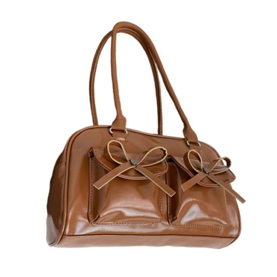 Женская сумка-тоут из искусственной кожи наплечная сумка с милыми бантиками водонепроницаемая повседневная сумка для поездок на работу прогулок по улице ежедневных дел коричневый 1160₽