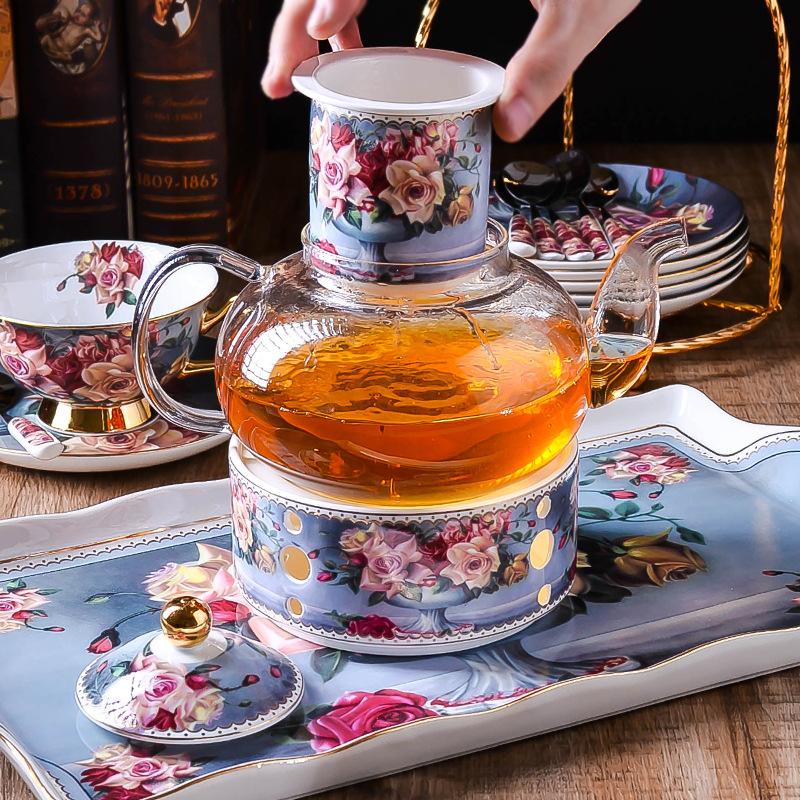 Gold-Painted Bone China Coffee Cup And Saucer Set British Ceramic Flower Tea Cup Afternoon Tea Set Black Tea Cup Flower Teapot