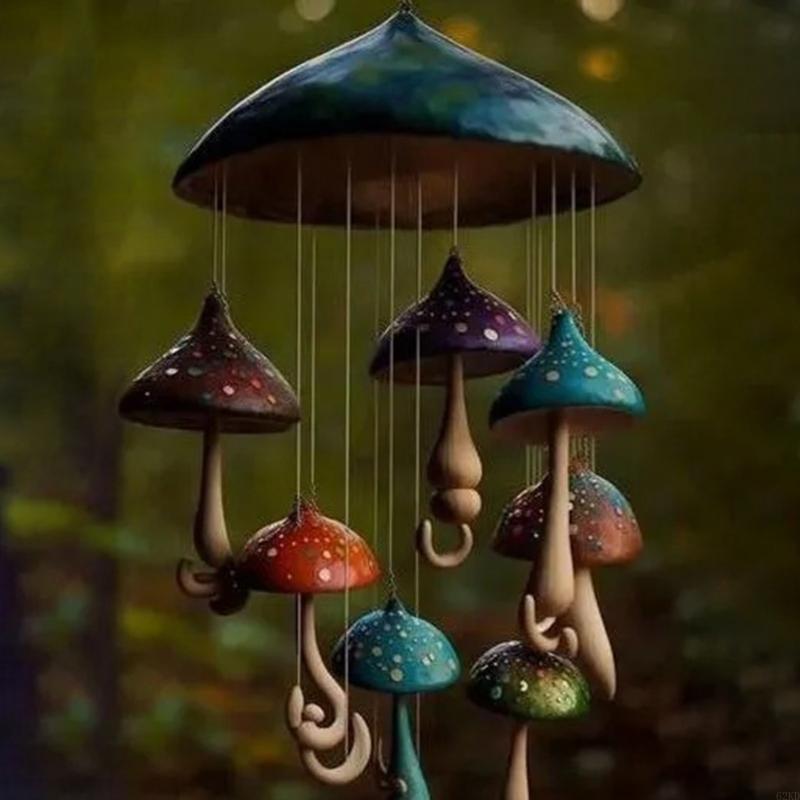 62KD Resin Mushroom Wind Chimes Yard Decor Outdoor Hang Pendants Lucky Campanula