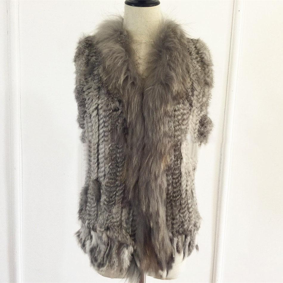 

Вязаный жилет из натурального меха кролика с меховыми кисточками, теплая женская безрукавка из меха с отделкой из меха енота L