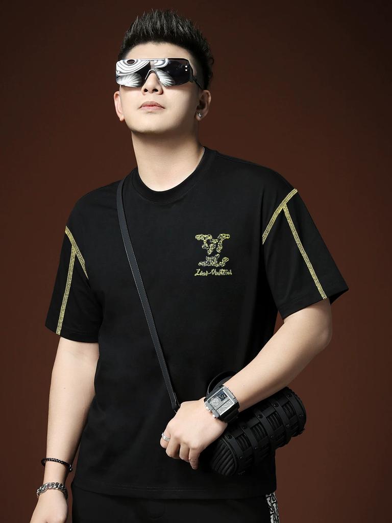 European Trendy Brand Embroidered Letter Short-Sleeve Men's T-Shirt 2025 New Summer Fashion Casual Men's Half-Sleeve Top