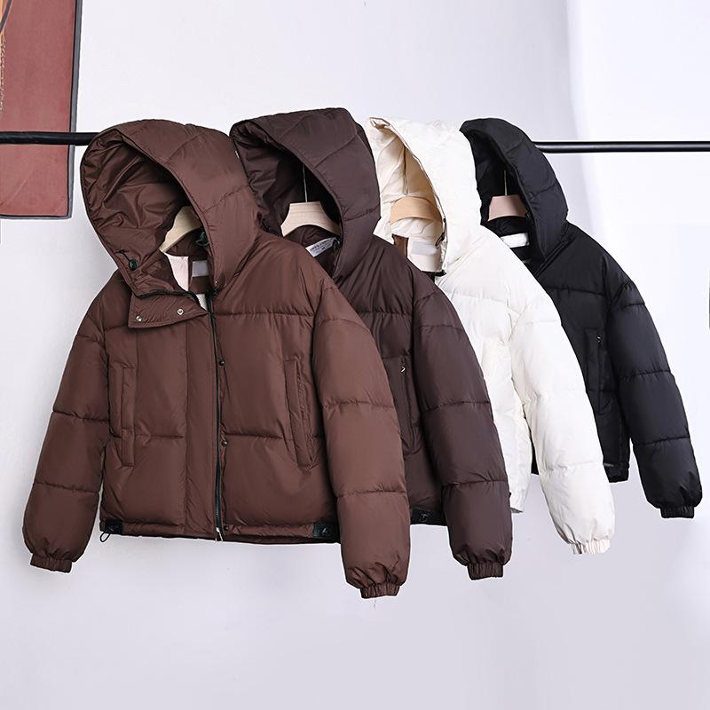 Hooded solid color down cotton jacket women's 2025 New Year short cold-proof bread jacket student Korean padded jacket
