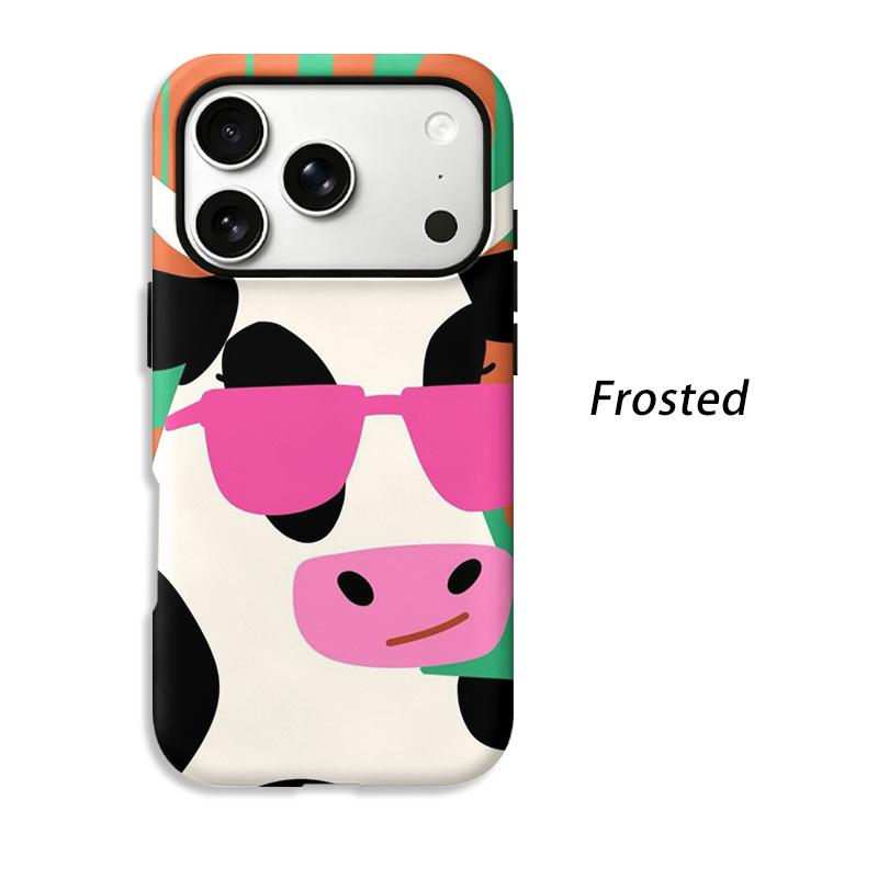 Funky Pop Cow Pink Sunglasses Colorful Abstract Pattern Film Aesthetic Protective Shockproof Bumper Case Cover For iPhone 14 15 16 Pro Max Plus