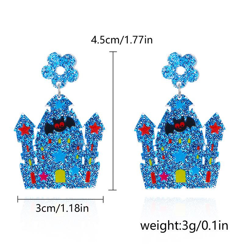

Модные акриловые разноцветные серьги-гвоздики на Хэллоуин Привидение Тыква Череп Замок Смола Подвески Капли для ушей Женские украшения Подарок A6