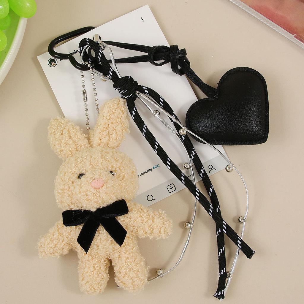 Miu Plush Bunny Bag Charm With Leather Heart Keychain For Cute Handbag Decor