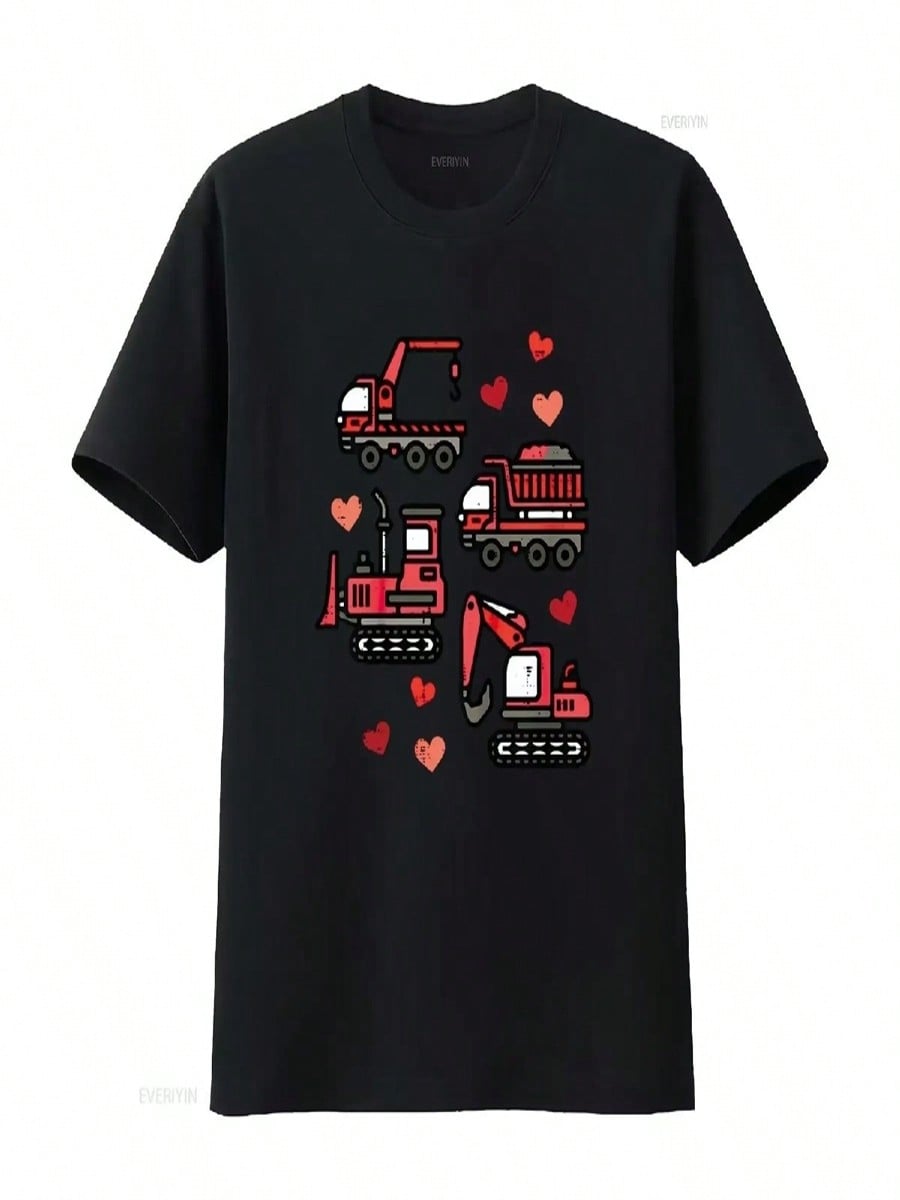 Kids Valentines Day Construction Trucks Funny Boys Toddler T Shirt Vintage Washed Homme Stretched Streetwear Unisex Versatile S разноцветный