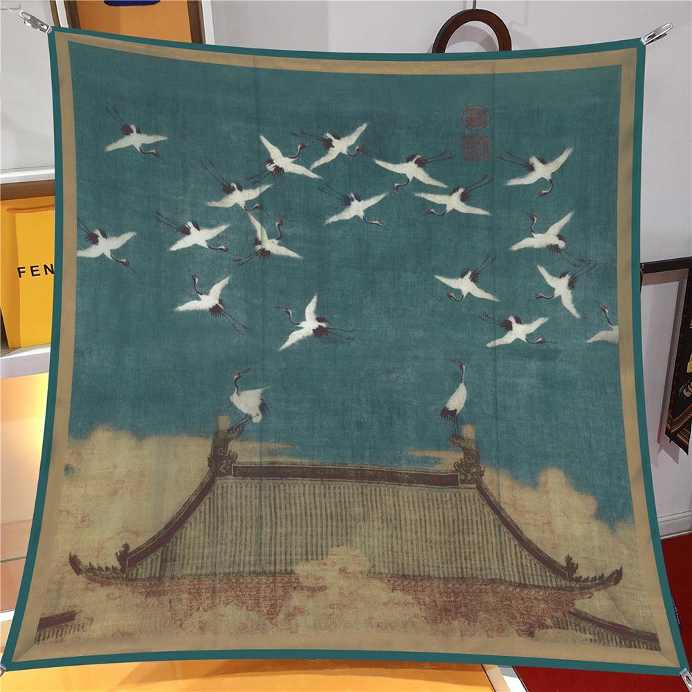 New Silk Scarf Women Pheasant Print Square Scarves Head Echarpes Silk Foulards Femme Wraps Beach Shawls Bandana Lady Hijabs 90CM