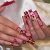 European and American long water pipe nail big red French fake nail gold rose cross point diamond nail piece wear nail