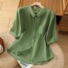 Algodón Lino Casual irt Mujer Verano Ajuste Holgado Versátil Color Agel Cinco Sve Cuello Flip Top