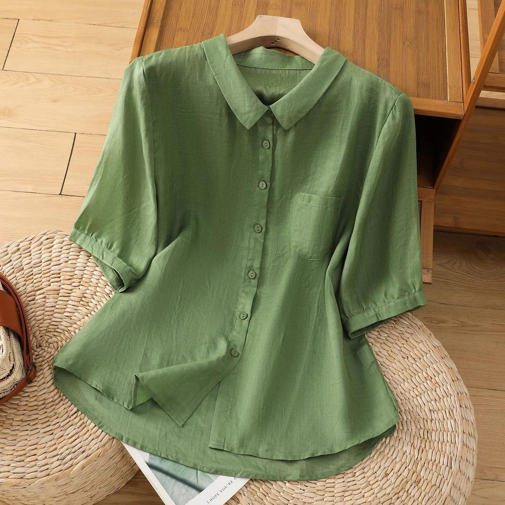 Algodón Lino Casual irt Mujer Verano Ajuste Holgado Versátil Color Agel Cinco Sve Cuello Flip Top