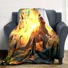 Sunset Valley T‑Rex Pterosaur Dinosaur Landscape Print Flannel Blanket Soft Warm Throw Blanket for Sofa Bed Living Room