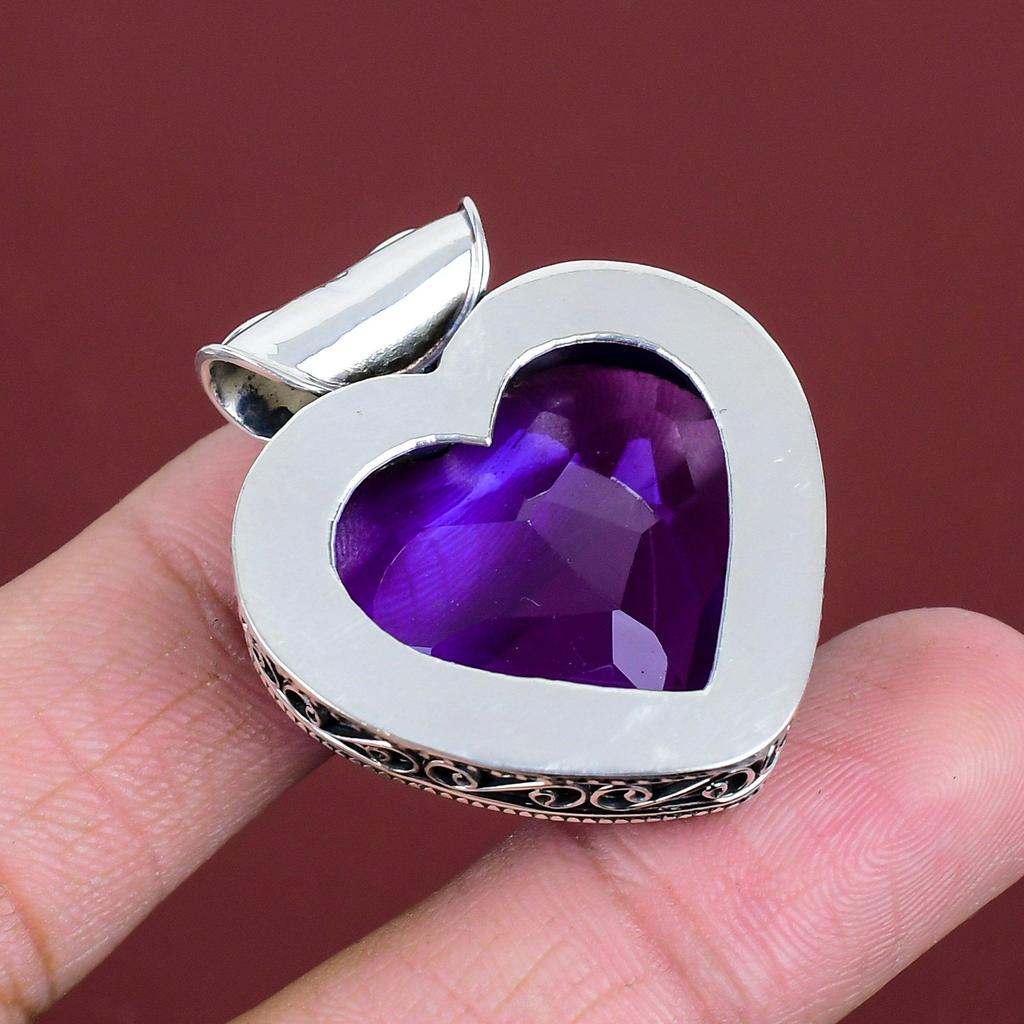 Faceted african amethyst pendant vintage gemstone pendant antique jewelry 925 sterling silver pendant handmade stylish pendant gifts for her