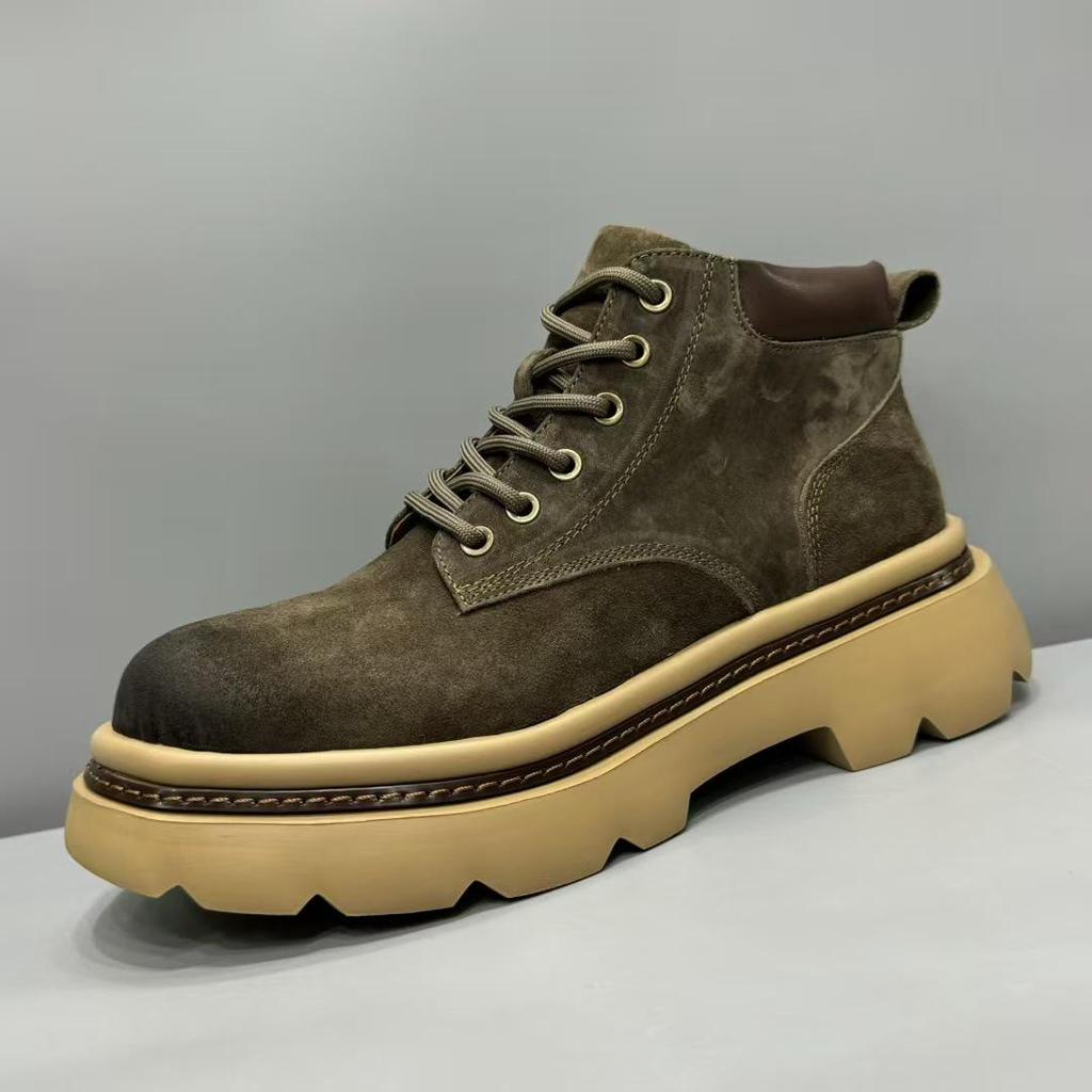 Men's Trendy Genuine Leather Martin Boots - Winter Cowhide Retro High-Top Casual Ankle Cowboy Boots.