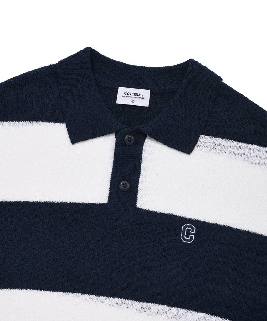 COVERNAT C Logo Rugby Collar Half Knit Navy