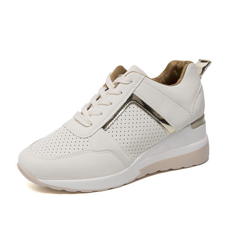 Women's Plus Size Wedge Heel Sneakers - Thick Sole, Breathable Mesh, Color Block Lace-Up