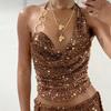 European and American Retro Style Gilt Sequined Metal Buckle Collar Halter Neck Sling YK Street Fashion Slim Top