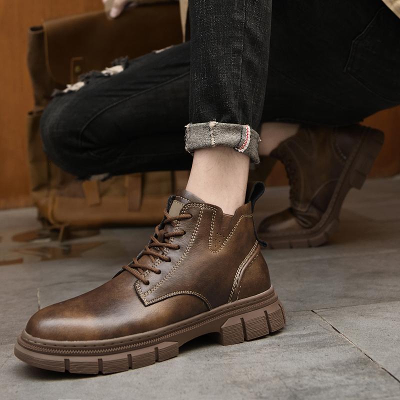 Fashion Brand Plus Velvet Super Warm Men's Winter Genuine Leather Outdoor Waterproof Rubber Sneakers Leisure Boots Classic Cowboy Boots