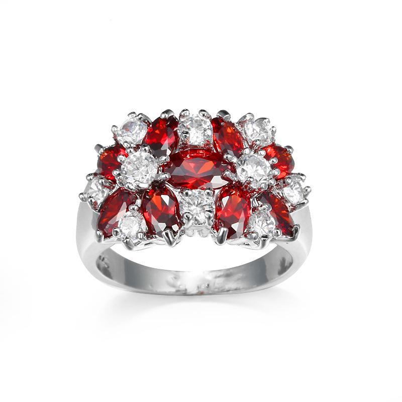 Dragon's Intention Luxurious Ruby Red Floral Zircon Ring: European & American Style
