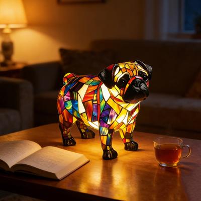 Gökkuşağı Köpek Gece Lambası El Yapımı Vintage Boyalı Reçine 3D Yavru Köpek Lambası USB ile Çalışır Yumuşak Sıcak LED Göz Kamaştırmaz Köpek Severler için Dekoratif Hediye Yatak Odası Masa