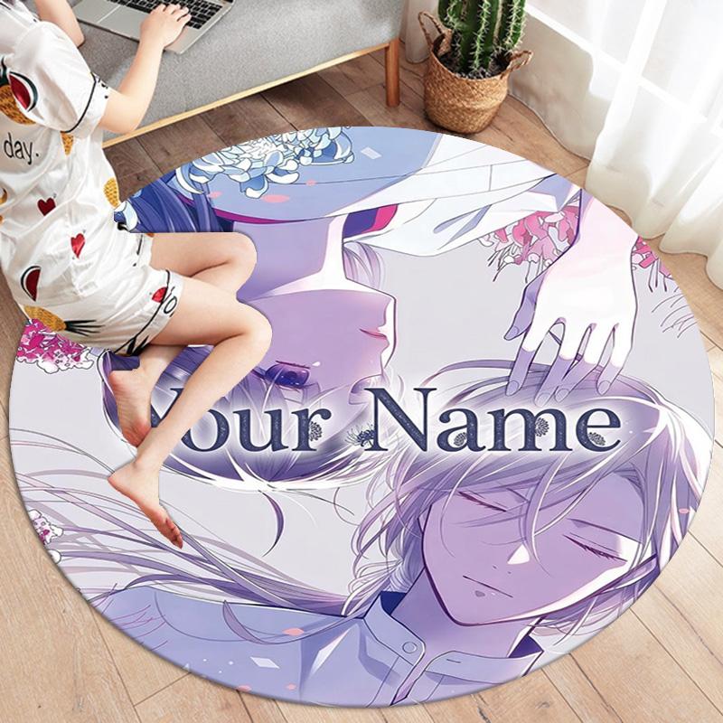 Cherry Blossom Journey Custom Name Round Area Rug Carpet Rug For Living Room Bedroom Sofa Playroom Decor Nonslip Floor Mat