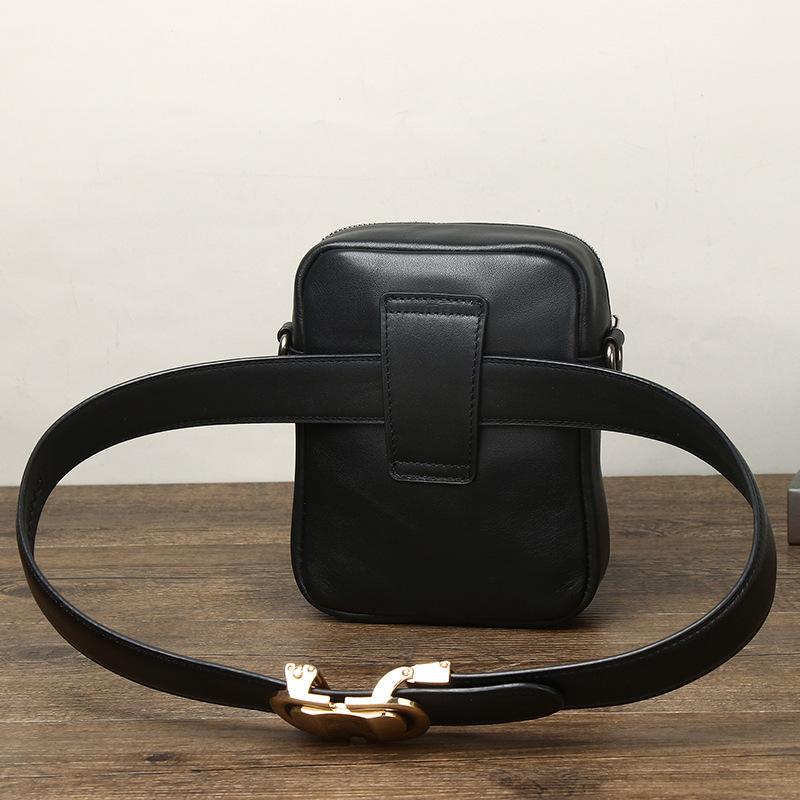 Summer Small Satchel Men'S Leather Urban Simple Mini Mobile Phone Bag Wearing Belt Small Fanny Bag Single Shoulder Small Square Crossbody