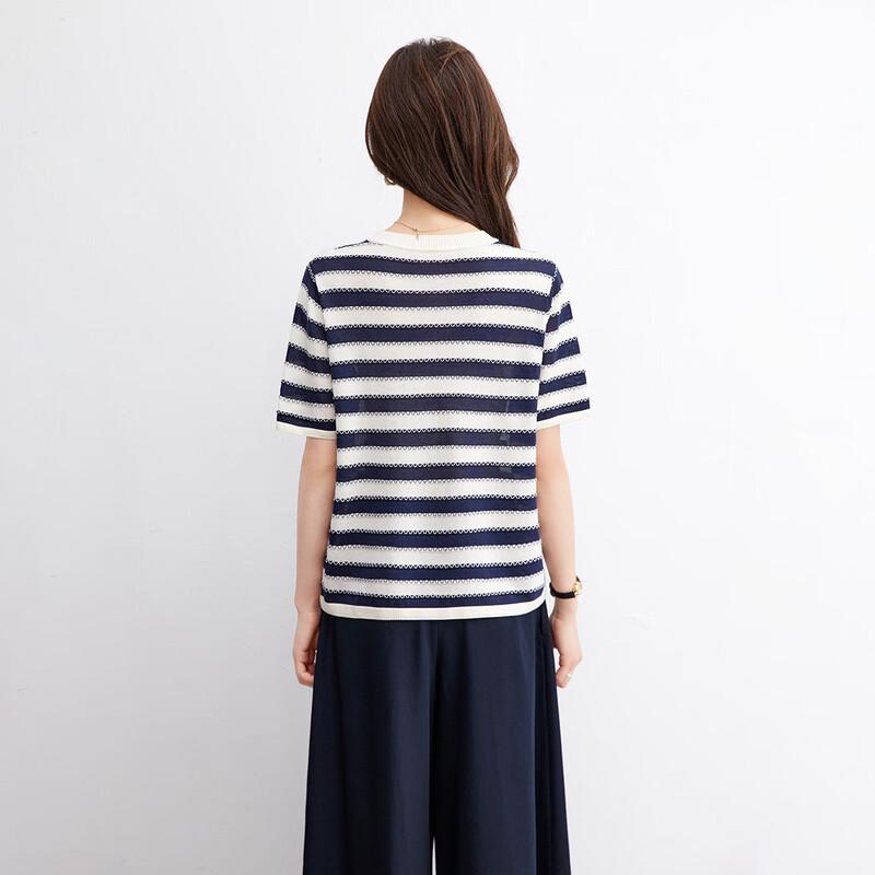 Srcr Women's Mulberry Silk Blend Striped Knit Short Sleeve T-Shirt