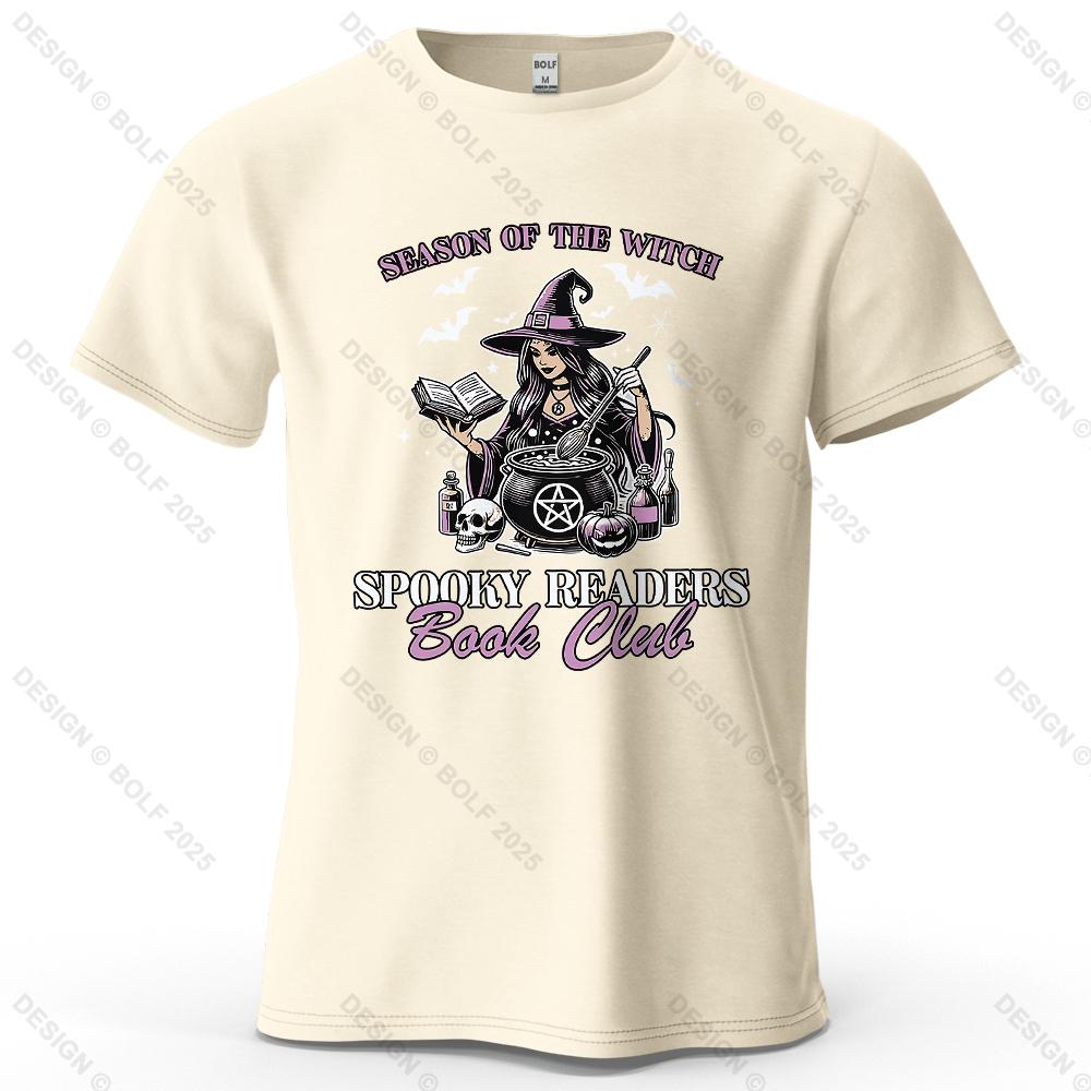 Witchy Book Club Printed Men's T-Shirt 100% Cotton Oversized Mysterious Unique Graphic Tees for Women Tops Tees Reading