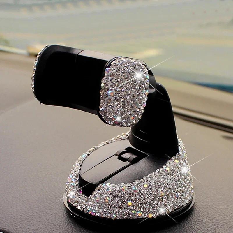 Suport auto cu strasuri de cristal, 360 de grade, pentru tabloul de bord al mașinii, geamurile auto și grila de ventilație, suport universal pentru telefon mobil auto