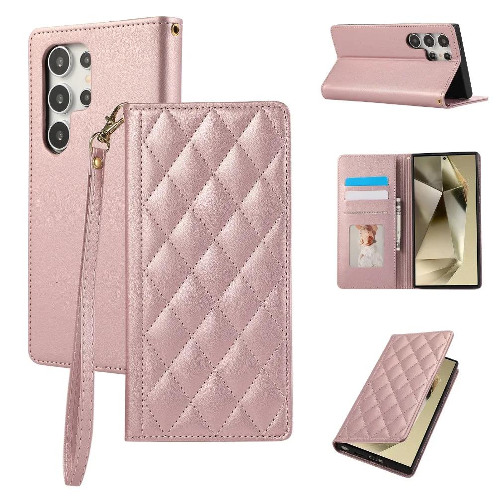 Wrist Strap Leather Phone Case for Samsung Galaxy A06 A16 A15 A35 A55 A25 A14 A24 A34 A54 A33 A53 Wallet with Card Holder Cove