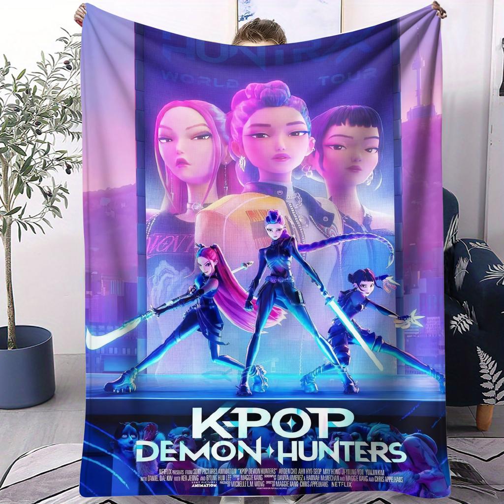 K-Pop Huntrix&Saja Boys Stage-style Blanket Hot Anime Soft Warm Flannel Throw Fan Gift for Living Room Sofa Bed Cover Camping