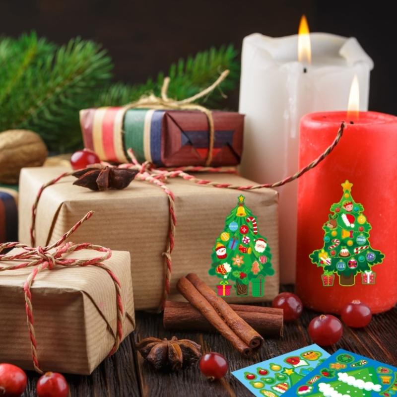 12/24Pcs Toy Puzzle Stickers Christmas Tree Make A Face Stickers Diy Handicrafts Waterproof Stationery Stickers