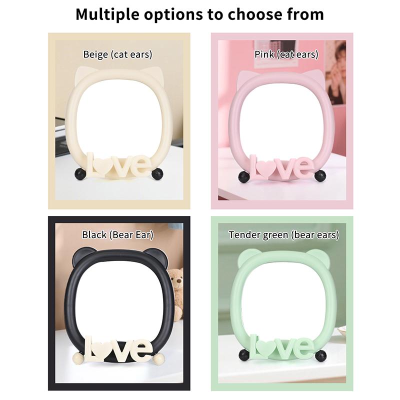 Cute Cat/Bear Ear Makeup Mirror With Phone Rack Holder Simple Table Countertop Base Use For Bathroom Desk Cosmetic Mirrors