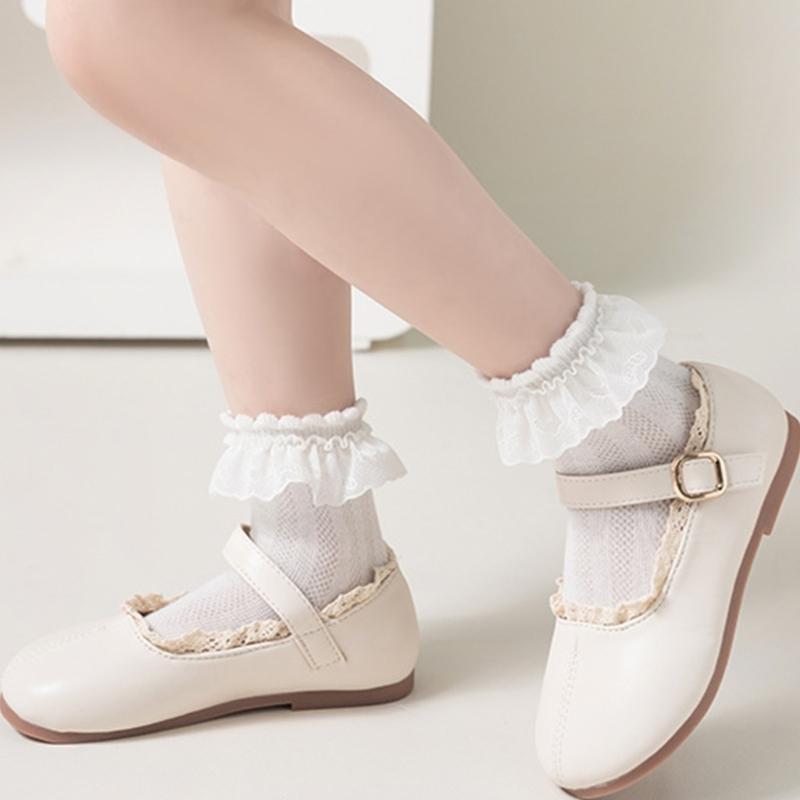 5 Paar weiche & atmungsaktive Baumwoll-Knöchelsocken für Kleinkinder, Wadenlange Socken-Set für Mädchen, mit stilvollem Rüschen-Design