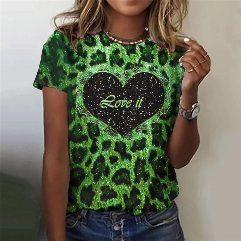 Liebesherz Muster Damen Mode T-Shirts Sommer Kurzarm 3D Druck Leopard Street Damen T-Shirt Lässige Oberteile