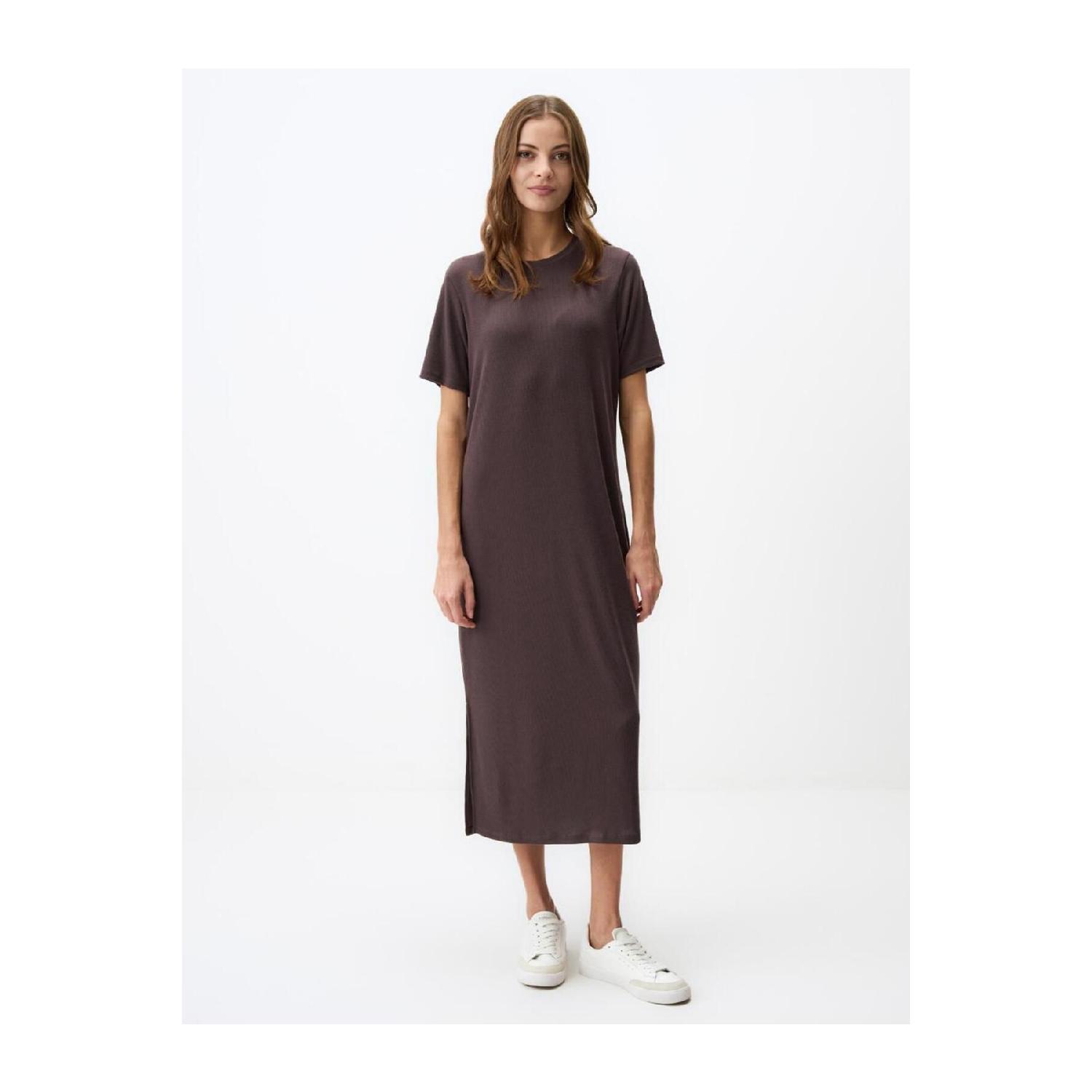 

Brown Straight Cut Crew Neck Short Sleeve Knitted Dress XS коричневий